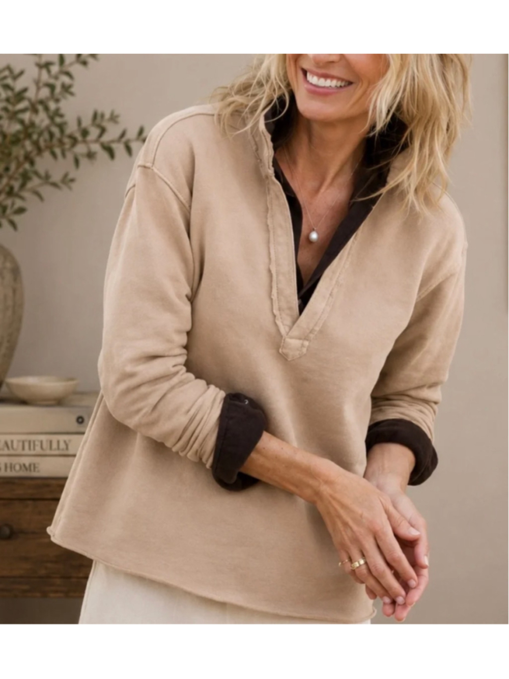 Frank & Eileen Patrick Popover Sweatshirt, Sand Beige XL New